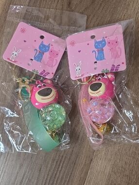 Cute Kids Pink Bear Keychain with Glitter Ball - Brand: